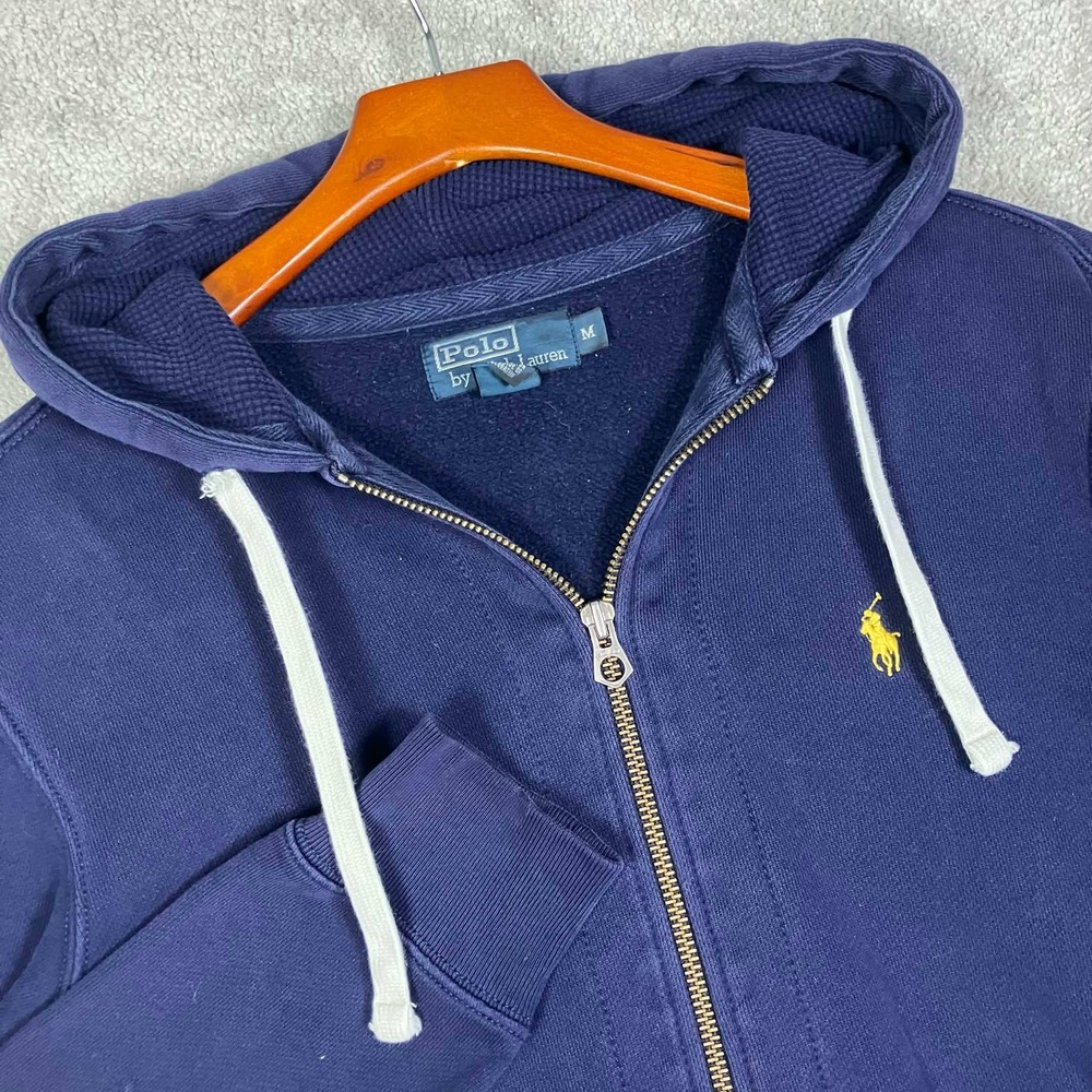 Polo Ralph Lauren Zip Up Hoodie Men Medium Navy Blue Waffle Thermal Hood Pony RL
